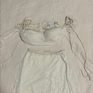 Oh Polly White Beaded Crop Top and Skirt Set